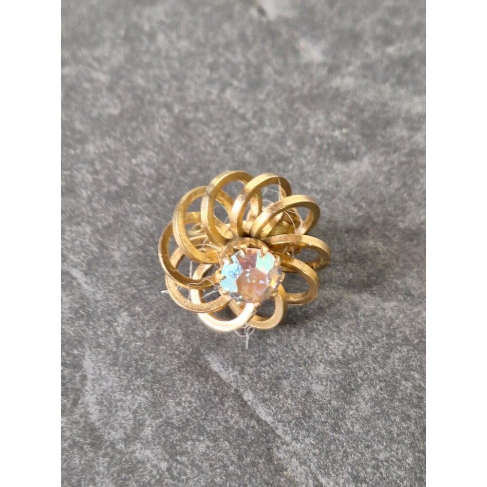 Vintage 1969 Signed Sarah Coventry  Mystic Blue Rivoli Floral Brooch & Earrings - Picture 12 of 16
